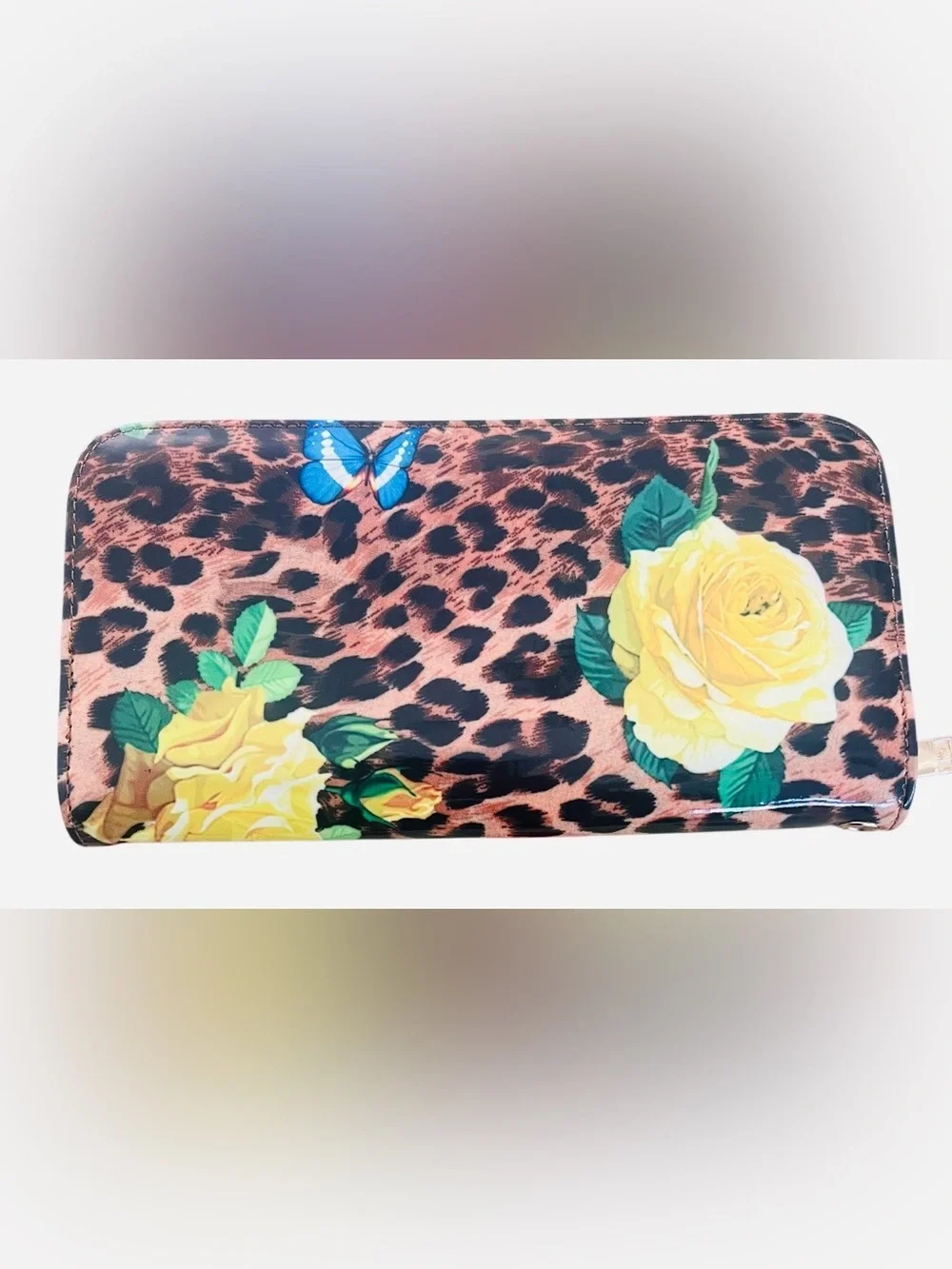 Glossy leopard print satchel wallet